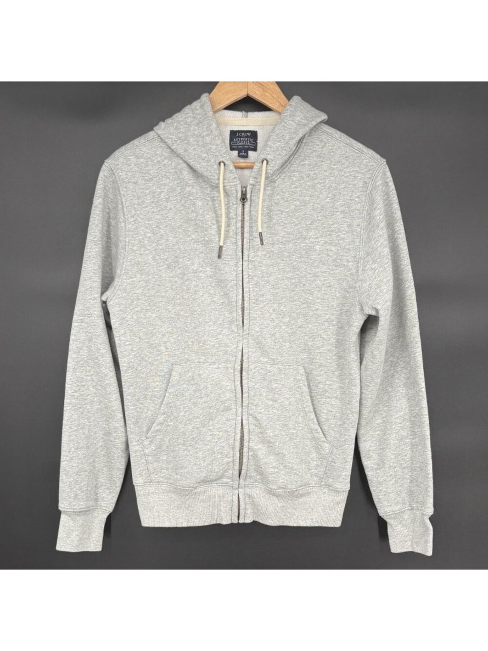 J.Crew Mens Authentic Fleece Full Zip Hoodie Sweatshirt S Gray Preppy Athleisure